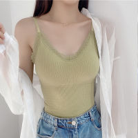 Women Chest Wrap Camisole Summer Lace Tank Top Slim Fit Vest Sleeveless Base V-neck Camisoles Adjustable Strap Chest pad Tops