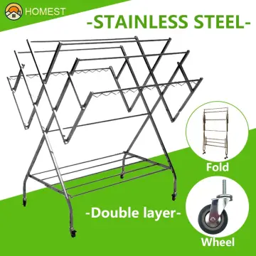 HOMEST【9112】Foldable Mobility Stainless Steel Clothes Hanger / Clothing  Drying Rack / Rak Penyidai Baju不锈钢晒衣架