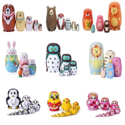 26 Styles 5/10Pcs/Set Cute Wood Russian Nesting Babushka Matryoshka Doll Hand Paint Toys Craft Toys Home Decoration Kids Gifts