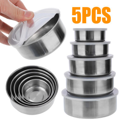 Mayitr 5pcsset Stainless Steel Mixing Bowls Crisper Food Container 5 Bowls with 5 Lids For Kitchen Tools