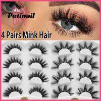 PETINAIL Peralatan Rias ตา4คู่หลายชั้นขนปุยยาวย้วยการต่อขนตาขนตาปลอมยาวแบบไขว้ตามธรรมชาติขนมิงค์3D