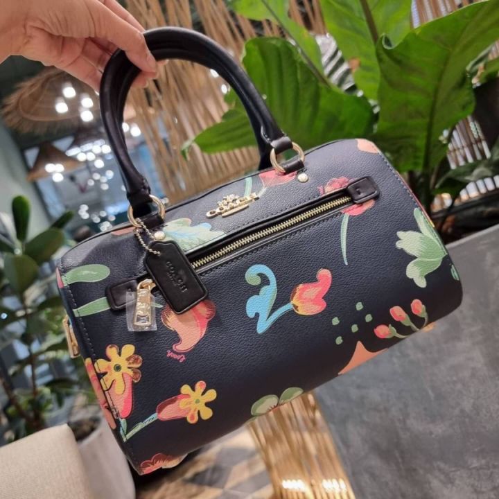 กระเป๋าของแท้-coach-c8617-rowan-satchel-with-dreamy-land-floral-print-midnight-multi-กระเป๋าถือ-crossbody-กระเป๋าถือ