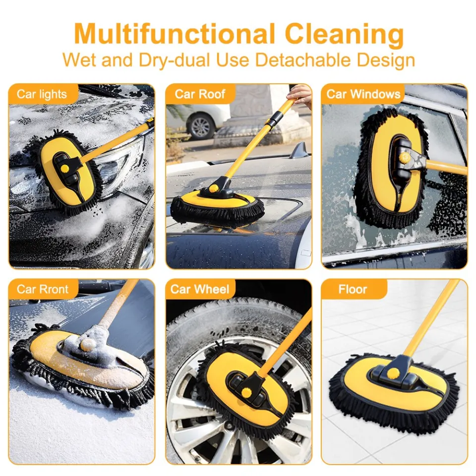 Car Wash Brush Adjustable Telescoping Long Handle Cleaning Mop 15° Bend Car  Cleaning Brush Chenille Broom Auto Accessories