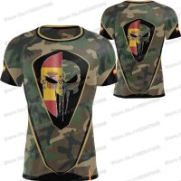 2023 Spanish Army Camouflage T Shirt Spain Military Skull Outdoor Tech Shirts MTB Clothing Training Tops Fitness Jersey Running