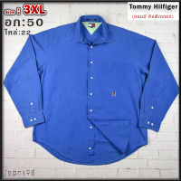 Tommy Hilfiger®แท้ อก 50 ไซส์ 3XL เสื้อเชิ้ตผู้ชาย ทอมมี่ ฮิลฟิกเกอร์ สีน้ำเงิน เสื้อแขนยาว เนื้อผ้าดีสวยๆ