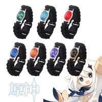 Anime Genshin Impact Charms Bracelet Eye of God 7 Element Logo Grass Handmade Bangles For Men Boy Friend Game Cosplay Jewelry