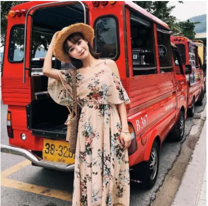 SS Korean Off shoulder Long Dress Maxi garter waist Floral Beach Dresses |  Lazada PH