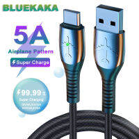 BLUEKAKA USB สายชาร์จโลหะสังกะสี5A ชาร์จเร็วสายชาร์จไมโคร Type-C พร้อมไฟสัญญาณสายสำหรับข้อมูล Xiaomi เรดหมี่หัวเว่ย Oppo Vivo Infinix