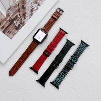 สายนาฬิกาหนัง Croco สำหรับ Apple Watch Series 8 7 41mm 45mm สายนาฬิกาสำหรับเปลี่ยนหัวเข็มขัดสำหรับ Iwatch ultra 38 42mm 42 44mm 49mm Band อุปกรณ์เสริม