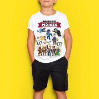 Roblox Summer White Cartoon Round Neck Short-Sleeved Kids Boys Casual Breathable New Style Korean Street Students Daily T-Shirt Top