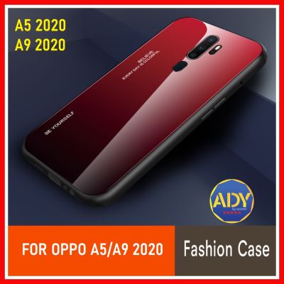 [รับประกันสินค้า] Fashion Case Oppo A52020 A92020 เคสออฟโป้ สำหรับ Oppo A5 2020 A9 2020 เพลิดเพลินไปกับ 9 PLUS Gradient สีกระจกเทมเปอร์ปลอกแก้วฝาหลังกันชน TPU CASE สินค้าใหม่