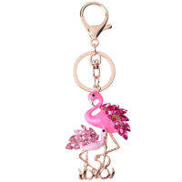 Flamingo หญิง Keychain Lady จี้คริสตัลเพชรสามมิติพวงกุญแจยุโรปและอเมริกา Drop ฝัง Rhinestone Bird คู่กระเป๋าพวงกุญแจแขวน