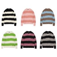 High Quality Haima Fur Acne StudiosˉStriped Sweater Niche Trendy All-Match Mens and Womens Loose Hole Pullover Sweater BF