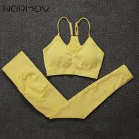 NORMOV Seamless Gym Set Women Fitness Yoga Set Sports Suits High Waist Leggings+Push Up 2 peice Set Sportswear