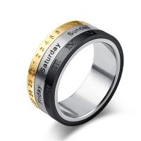 0duw Mens Titanium Steel Three Color Calendar Time Rotating Ring