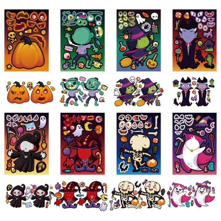 new-horror-halloween-sticker-toys-anime-vampire-witch-pumpkin-diy-sticker-decoration-gifts-halloween-puzzle-sticker-for-kids