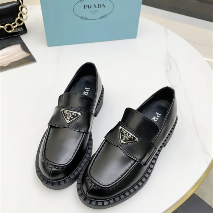 [Highend Gift BOX] 100 Authentic Pradas Women Loafers with Silver