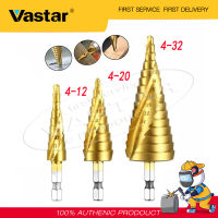 Vastar 3 ชิ้นไฮสปีดเหล็กเกลียวขั้นตอนกรวยเจาะไทเทเนียมบิต 4-12/20/32 มิลลิเมตร