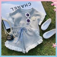 ☈✶☎ Childrens clothing girls short-sleeved shorts suit cotton summer 2023 new childrens summer clothes babys western style sportswear