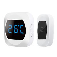 Wireless Doorbell with Plug in Receiver and Button Transmitter + Room with Temperature Display