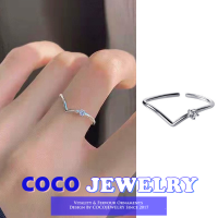 COCOJEWELRY แหวนรูปตัววีเพชรแฟลชเงิน925 Ins สไตล์เกาหลีไม่ซีดจางแหวนนิ้วชี้ที่ปรับได้