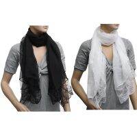 2 Pcs Woman Scarves Chiffon Lace Scarf Wrap Scarf Black &amp; White