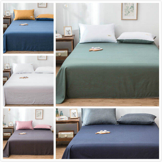 Flat Sheet Washed Cotton Pure Color Bedsheets Cadar Lazada
