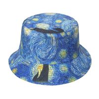 HOT★ภาพวาดสีน้ำมัน Van Gogh Starry Sky สามารถสวมหมวกชาวประมงได้ทั้งสองด้าน