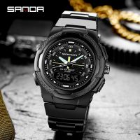 （Dark blue watch） SANDA ใหม่ LuxuryMen Swich อิเล็กทรอนิกส์คู่แสดงนาฬิกาข้อมือกีฬากลางแจ้ง