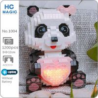 PZ 1004 Animal World Panda Girl Heart Bag Bow Pet Doll LED Light DIY Mini Diamond Blocks Bricks Building Toy for Children no Box