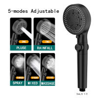 New high pressure black shower head 5 functions with switch onoff button spray Water Saving Shower Adjustable Bath showerheads