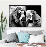 Nuns ตลกภาพวินเทจสีดำและสีขาวโปสเตอร์-แปลกผนังศิลปะผ้าใบภาพวาดรูปภาพสำหรับตกแต่งบ้าน