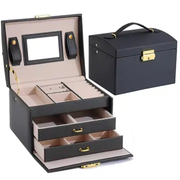 Lockable Leather Jewelry Box with Mirrored for Necklace Ring