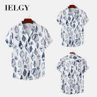 IELGY เสื้อลำลองแขนลำลองขาสั้นคอปกชายหาดของผู้ชาย,พิมพ์ลายเสื้ออิสระ