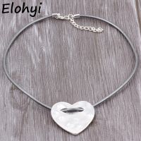 ELOHYI Heart Shap Leather Rope High Quality Choker Necklace For Women Fashion Jewelry Gift