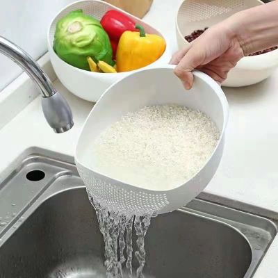 【CC】 Rice Sieve Plastic Colander Drain Basket with Handles Bowl Strainer Sink Tools