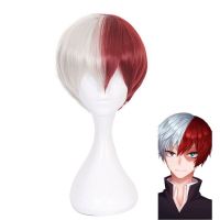 【】 littlebaby.lk อะนิเมะ My Academia Boku No Hiro Akademia Shoto Shouto White วิกผมคอสเพลย์สีแดง + ตาข่ายคลุมผมสำหรับใส่วิก