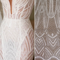 NO.226 Off White Fashion Geometric bridal Fashion french lace fabric 51 inches wedding dress fabric lace fabric ivory wedding dr