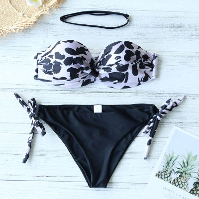 2021 New Leaves Print Bikini Swimsuit Women Push Up Bikini Set Bandeau Swimwear Bathing Suit Brazilian Biquini Female