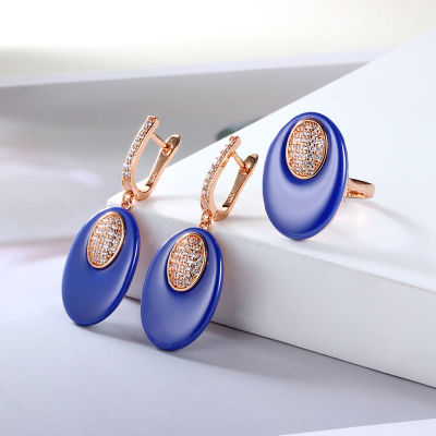 2021 Trend Fashion Ceramic Jewelry Set For Women Rhinestone Earrings Ceramic Rings Set For Women