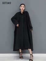 XITAO Dress Loose Casual Fashion Women Solid Black Shirt Dress