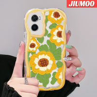 เคส JIUMOO สำหรับ A76 OPPO เคส A36 A96จิตรกรรมภาพการ์ตูนดอกทานตะวัน,ขอบคลื่นเนื้อครีมเคสโทรศัพท์โปร่งใสปกป้องกล้องเคสซิลิโคนนิ่มเคสใสกันกระแทก