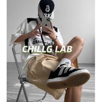 ∋☾ CHILLG LAB เสื้อยืดแขนสั้น คอปกโปโล ทรงหลวม สไตล์ลำลองสำหรับคู่รัก สไตล์เกาหลี สําหรับผู้ชาย