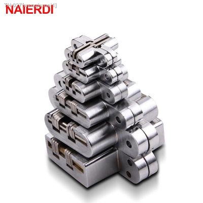℗۞☎ 2PCS NAIERDI 304 Stainless Steel Hidden Hinges Seven Size Invisible Concealed Folding Door Hinge For Kitchen Furniture Hardware