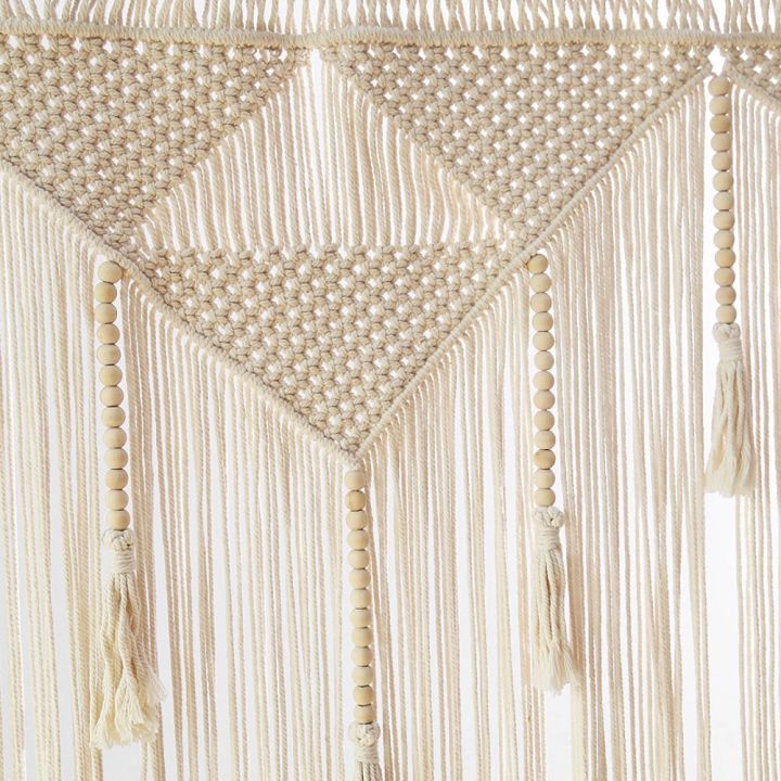 พรมทอแขวนผนังแขวนผนังทำจากผ้าทอสไตล์โบฮีเมียนสีขาวสำหรับตกแต่งผ้าม่านฉากหลังไม่รวมไม้