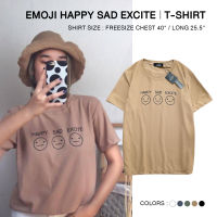 Liptun Shop เสื้อยืดแขนสั้น Emoji อิโมจิ HAPPYSAD EXCITE ใส่ได้ทุกอารมณ์ สไตล์มินิมอล เนื้อผ้าโปโล ฟรีไซส์ พร้อมส่ง