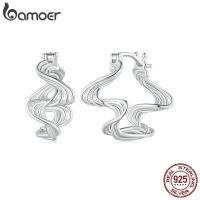 Bamoer 925 Sterling Silver Geomatric Twisted Line Hoop Earrings Wave Ear Buckles for Women Trendy Fine Jewelry