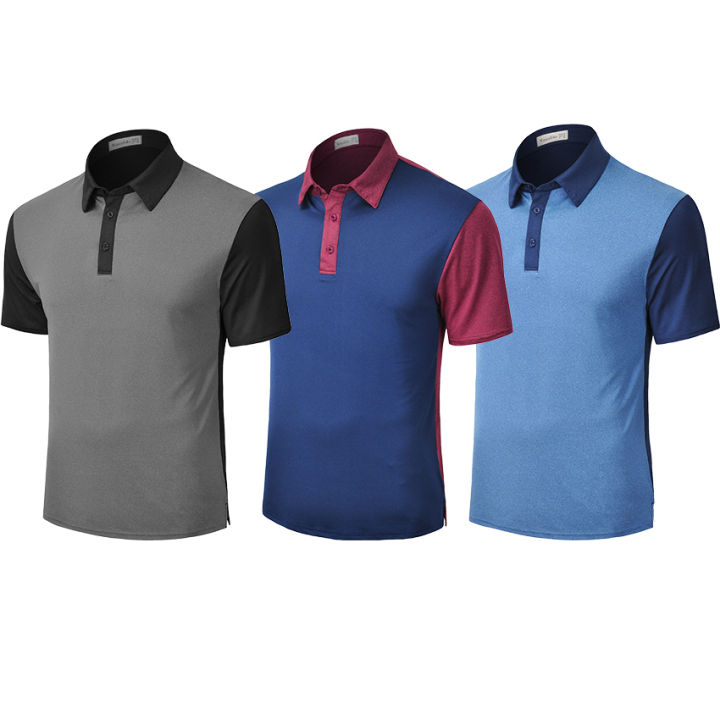 Mens Dry Fit Two Tone Short Sleeve Quick Dry Golf Polo Shirts Casual ...
