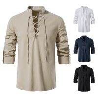 [COD] Mens Cotton Henley Sleeve Hippie Beach Collar Shirt A275