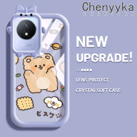 เคส Chenyyka สำหรับ VIVO Y02 Y11 Y02A 2023เคสการ์ตูนหมีคุกกี้ขนมมอนสเตอร์น้อยโบว์รูปแบบปลอกนิ่มทนต่อการขัดถูเคสโทรศัพท์โปร่งใสฝาครอบป้องกันเลนส์กล้องถ่ายรูปซิลิก้าเจล TPU